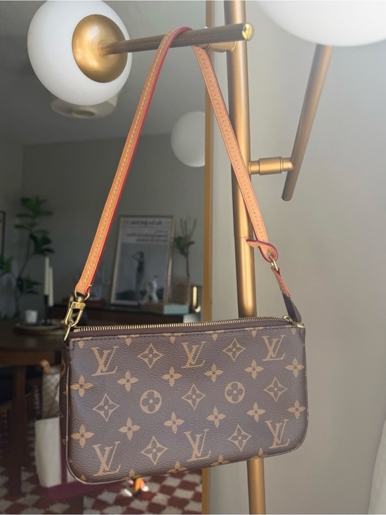 Louis Vuitton Handbags - Louis Vuitton Brown Monogram Canvas Wristlet with Pink-Edged Vachetta Strap